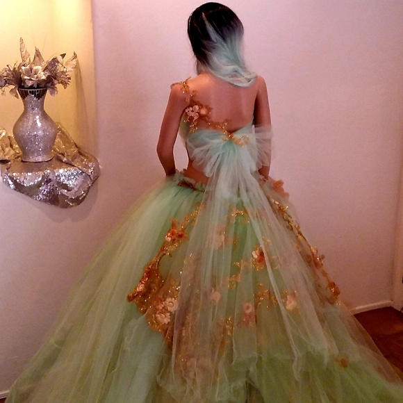 BREEA Mint & Gold Boho Beach Wedding Ballgown Set - Picture 7 of 14